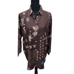 Soft Surroundings VTG 90s Size M Button Up Shirt Blouse Asian Print Artsy Kimono